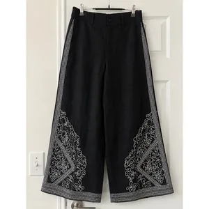 Haver + Blair Black Embroidered Wide Leg Linen Blend Pants Womens Small Boho thumbnail 2