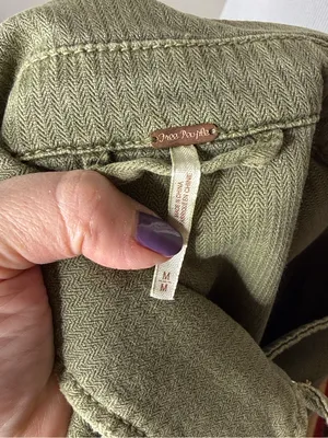 Free People Green Military Embroidered Beaded Shirt Jacket thumbnail 5