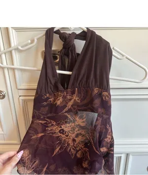 Urban Outfitters Floral Brown/Orange Halter Top thumbnail 2