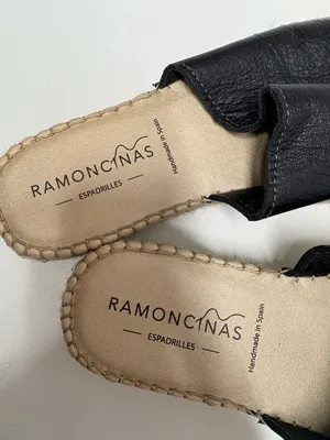 Ramoncinas Platform Leather Black Flat Espadrilles thumbnail 3