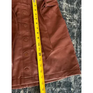 Abercrombie & Fitch Mini Skirt Size Medium Brown Faux Leather Button & Tie Front thumbnail 6