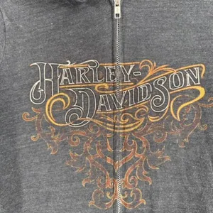 Vintage Y2K‎ Harley Davidson Women Gray Full Zip Hoodie Sweatshirt Medium Flames thumbnail 3
