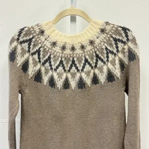 Ann Taylor Fair Isle Wool Mohair Blend Sweater Camel Grey White Small‎ thumbnail 6