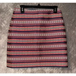 Loft Red & Tan Geometic Striped Midrise A-Line Skirt size 2 Academia 773 thumbnail 1