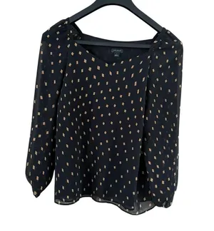Ann Taylor Black Blouse with White Dots thumbnail 2