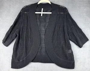 Leo & Nicole Top Sz XXL Women Black Open Knit Cardigan 3/4 sleeves thumbnail 1