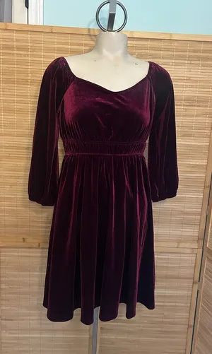 Celebrity Pink burgundy Velvet Puff Sleeve Smocked Waist Mini Dress woman’s S thumbnail 1