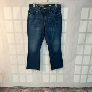 J. Crew Blue Whiskered Cutoff Hem 9 Inch Billie Demi Boot Crop Jeans Size 27 thumbnail 3