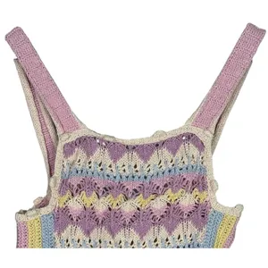 Zara Rare Sleeveless Crochet Knit Stretch Cropped Tank Top M Pink Multicolors thumbnail 3