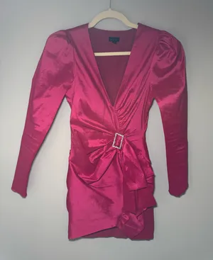 NBD Jess Dress in Hot pink satin lined buckled embellished cocktail dress. thumbnail 1