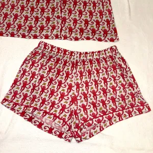 Roller Rabbit Pink Monkey Polo Pajama Short Sleeve Shirt and Shorts Set size Small thumbnail 4