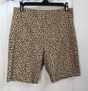 Forever 21 tan tummy control high waisted cheetah‎ biker yoga athletic shorts L thumbnail 1