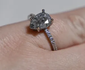 Dazzling Silver Teardrop Pear Shape Ring 7 new gift Black Quartz formal bride thumbnail 1