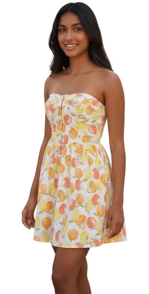 Miss Selfridge Poplin Corset Strapless Mini Dress Citrus Fruit 8 thumbnail 1