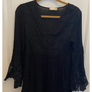 Altar'd State Black Lace Boho Mini Dress Bell Sleeve Embroidered XS Witchy Fairy thumbnail 1