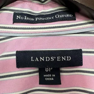 Lands' End Women's M Pink Striped‎ No Iron Button-Up Shirt Officecore Old Money thumbnail 4