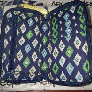 Vera Bradley Blue Green Floral Zip-ID Coin-Purse Wristlet thumbnail 2
