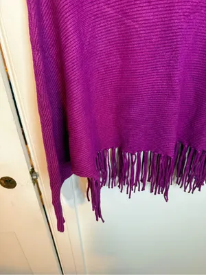Yolly Italy Purple Fringe Turtleneck Poncho Sweater thumbnail 4