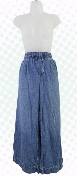 GAP Medium Wash High Rise Wide Leg Pull On Elastic Waist Denim Pants Size S thumbnail 1