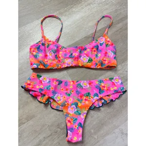 Kulani Kinis Summer Glow Bikini Set Invisible Underwire Crop Lettuce Frill Thong thumbnail 3