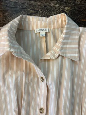Anthropologie Maeve Faye Shirtdress Womens M Honey Tan Striped Belted Mini thumbnail 8
