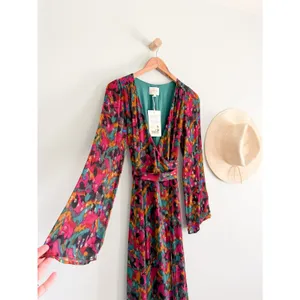 Sézane | NWT Linoy Wrap Midi Dress in Lucky Print Long Sleeve | Sz US 2 FR34 thumbnail 3