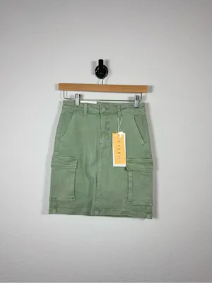 Risen Cargo Mini Skirt Olive Stretch Utility Pockets Size S Green thumbnail 5