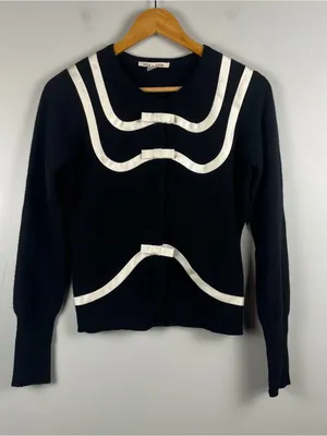 Y2k Alice + Olivia 100% cashmere black white bow button down cardigan large thumbnail 1