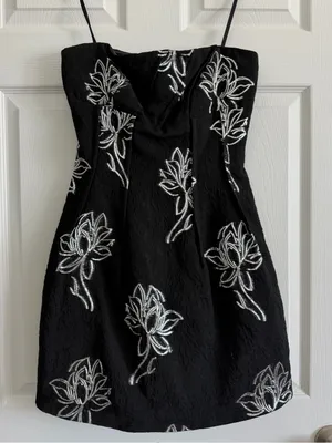 ML Monique Lhuillier Naomi Strapless Floral Jacquard Mini Dress Black Sz 4 NWOT thumbnail 2