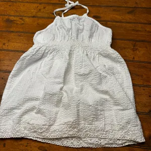 Arizona Jean Co White Seersucker Halter Top Smocked‎ Crochet Lace Trim Womens M thumbnail 1