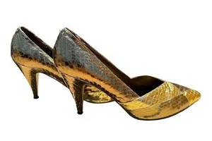 Frederico Leone Gold Megan 100% Snakeskin Metallic Vintage Rare Size 8 Patchwork thumbnail 1