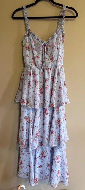 Mi Ami for Francescas Blue Floral Tiered Maxi Dress Ruffle Smocked Back‎ Small thumbnail 1