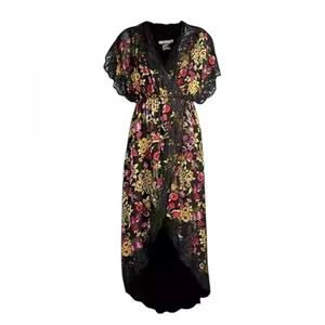 Alice + Olivia Adele Floral Wrap Midi Dress with Lace Trim Black Size 2 thumbnail 6