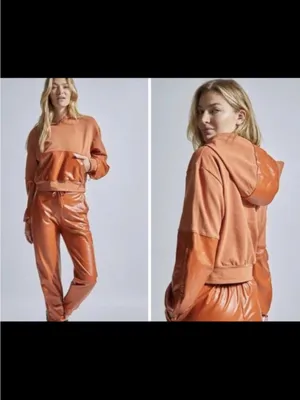 NOLI Burnt Orange Vegan Leather Hoodie thumbnail 2