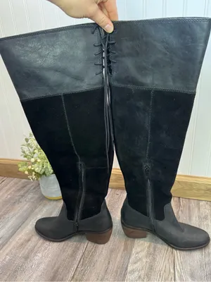 Lucky Brand Komah Black Suede and Leather Upper Knee High Boots Lace Womens 5.5 thumbnail 8