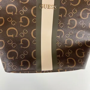 Guess Monogram Cutout Handle‎ Tote Bag Brown Olive Green Logo Print Lunch Bag thumbnail 3