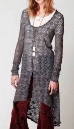 Free People Beach Gray Love Song Open Knit Long Length Cardigan - size Small thumbnail 1