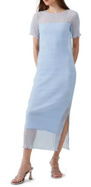 French Connection Pale Blue Sheer-Panel Maxi Skirt with Side Slit size M thumbnail 1