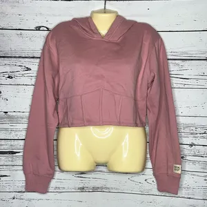 Abercrombie Social Tourist NWT Size L Pink Fleece Lined Crop Hoodie Sweatshirt thumbnail 2