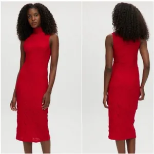 NWT House of Harlow 1960 Red Lace Bodycon Midi Dress Size S thumbnail 2