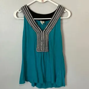 Akemi + Kim Anthropologie Sloane Linen Blend Teal Sleeveless Top Small #700 thumbnail 2