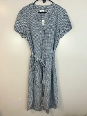NWT Old Navy Blue/White Plaid Gingham Short Sleeve Tie Waist Shirt Dress Large thumbnail 2