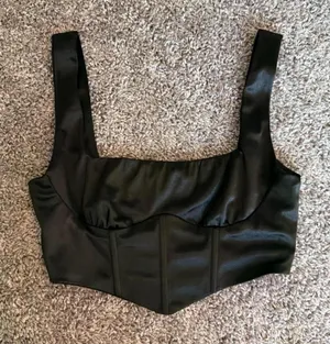 Princess Polly black faux leather crop top bustier thumbnail 1