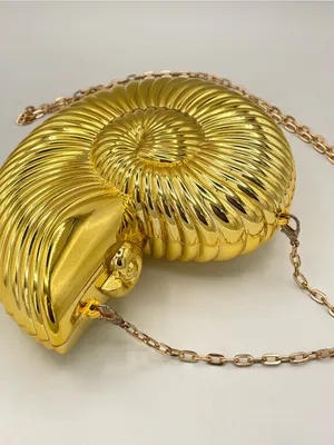 Gold Nautilus Shell Clutch Crossbody Purse Metallic Hard Case Evening Bag thumbnail 6