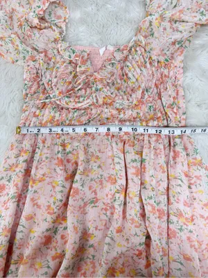 ASTR Lunaria Milkmaid Midi Dress Large Peach Floral Wedding Guest Garden Party thumbnail 15