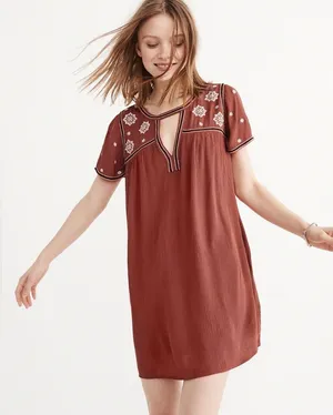 Abercrombie & Fitch Rust‎ Embroidered Dress Large thumbnail 1