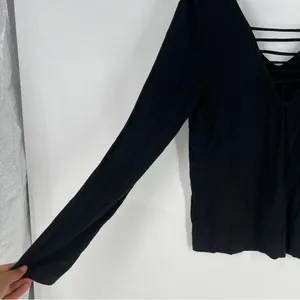 Good Luck‎ Gem Black Strappy Long Sleeve V-Neck Blouse NWT Size L thumbnail 5