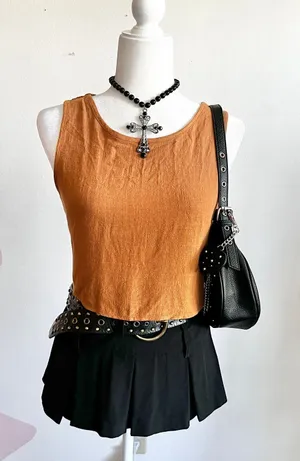Brown‎ Tank Top, Clean Girl, Earthy, Minimalist, Model Off Duty, Small thumbnail 1