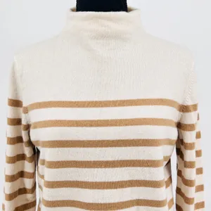 Vince.‎ Wool Cashmere Sweater Women's Stripe Mock Neck Cream Tan White Medium thumbnail 5