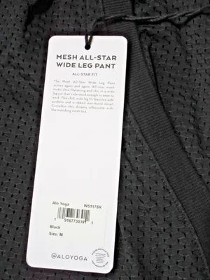 NWT Alo W51178R Mesh All-Star Wide Leg Pant in Black Sheer Lightweight Pants M thumbnail 7
